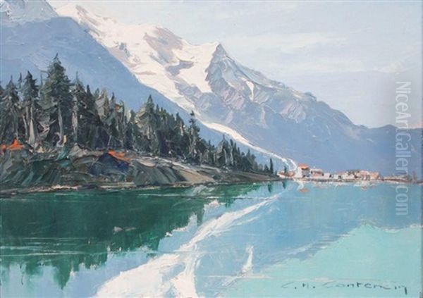 Lac Des Bois Et Le Mont-blanc Oil Painting by Charles Henry Contencin