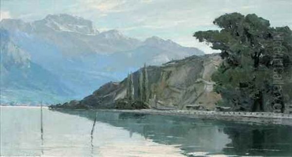 Le Lac D'annecy Et La Tournette Oil Painting by Charles Henry Contencin