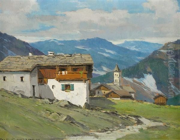 Sommerliches Bergdorf Oil Painting by Charles Henry Contencin