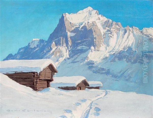 Grindenwald En Hiver Et Le Wetterhorn Oil Painting by Charles Henry Contencin