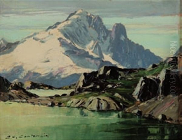 Lac Blanc Et Aiguille Verte Oil Painting by Charles Henry Contencin