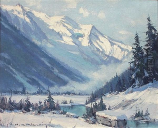 Vallee De Chamonix Oil Painting by Charles Henry Contencin
