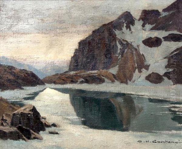 Lac De Montagne (le Lac Lerie?) Oil Painting by Charles Henry Contencin
