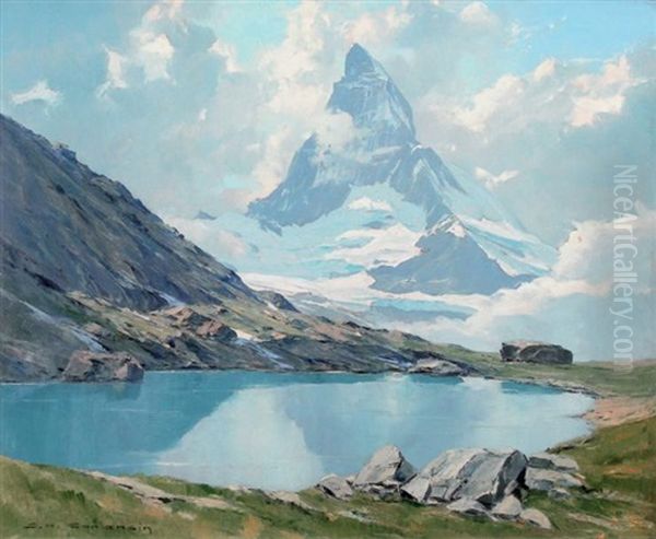 Lac De Rieffel Et Le Cervin Oil Painting by Charles Henry Contencin