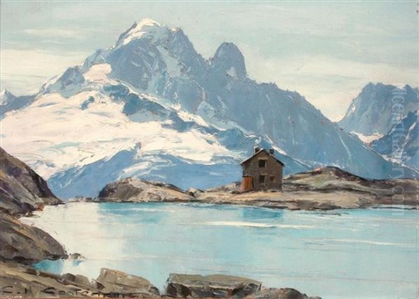 Lac Blanc. Vallee De Chamonix Avec L'aiguille Vert Oil Painting by Charles Henry Contencin