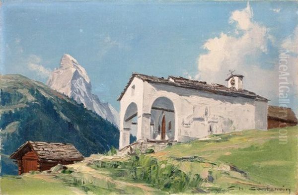 Chapelle Du Platten Et Le Cervin Oil Painting by Charles Henry Contencin