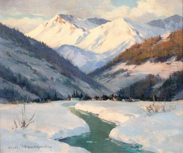 Hiver En Engadine Oil Painting by Charles Henry Contencin