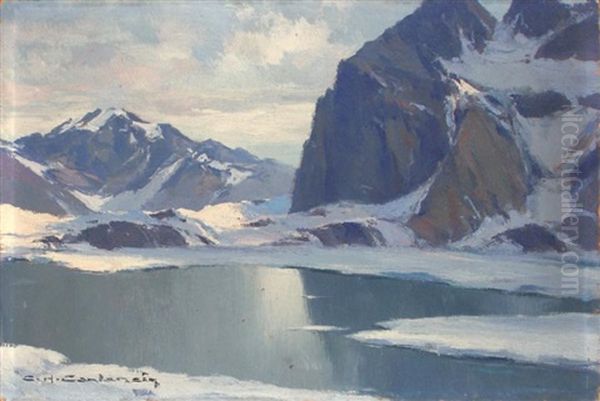 Lac De L'eychauda (oisans) Oil Painting by Charles Henry Contencin