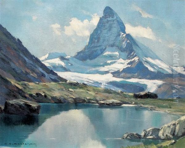 Lac De Rifel Et Le Cervin Oil Painting by Charles Henry Contencin