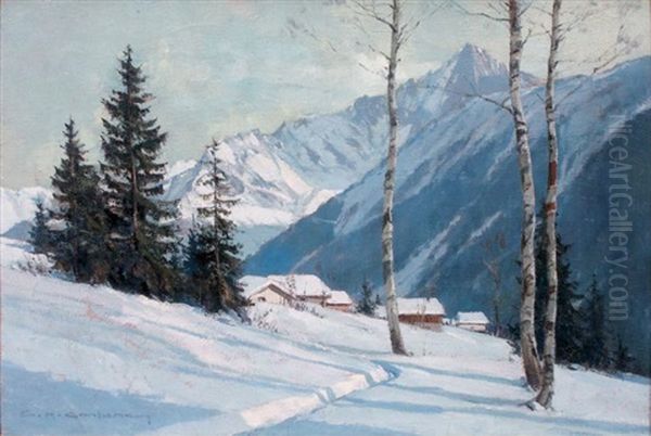 Hiver A Chamonix Oil Painting by Charles Henry Contencin