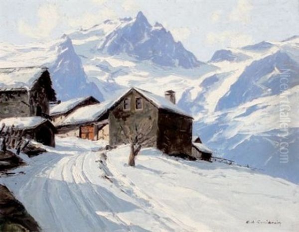 Neige Au Chazelet Oil Painting by Charles Henry Contencin