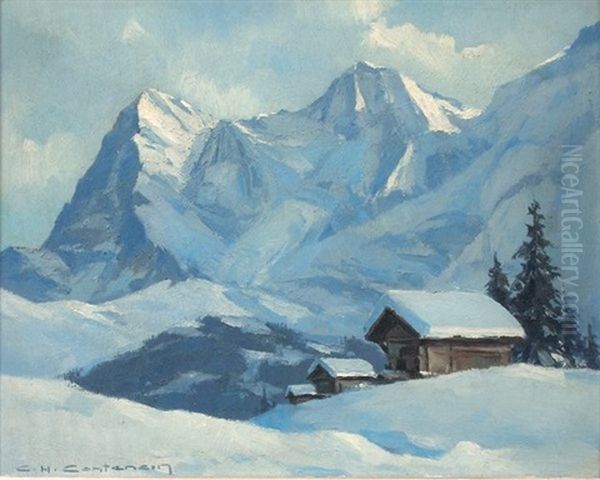 Matinee D'hiver A Murren Oil Painting by Charles Henry Contencin