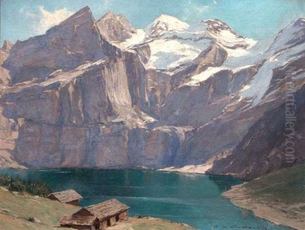 Le Lac D'oeschinen Oil Painting by Charles Henry Contencin