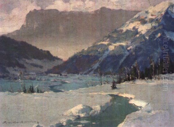 Les Vallees Des Contamines Oil Painting by Charles Henry Contencin