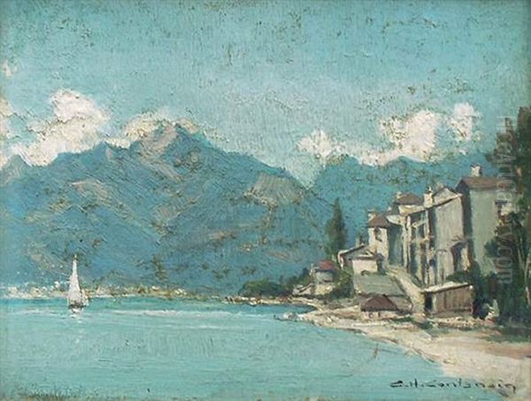 Saint Gingolph Oil Painting by Charles Henry Contencin