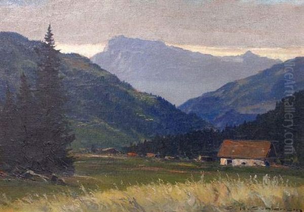 Soir Dans Le Val De Montjoie Oil Painting by Charles Henry Contencin
