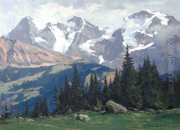 Eiger Munch Et Jungfrau Oil Painting by Charles Henry Contencin