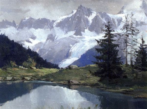 Petit Lac De Plan L'a..., Aiguille Du Midi Oil Painting by Charles Henry Contencin