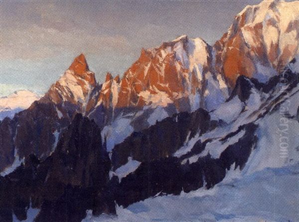 Lever De Soleil Au Col Du Geant Oil Painting by Charles Henry Contencin