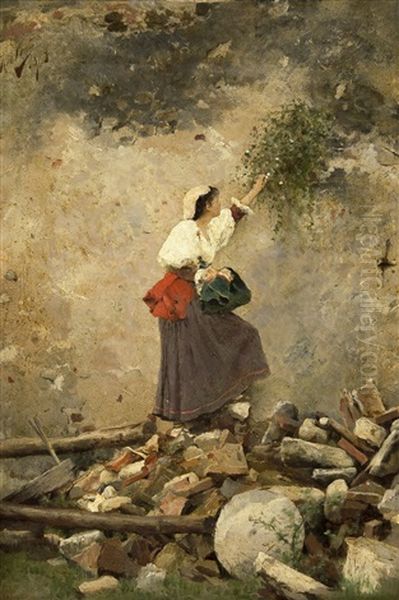 Kvinne Som Plukker Blomster Oil Painting by Tito Conti