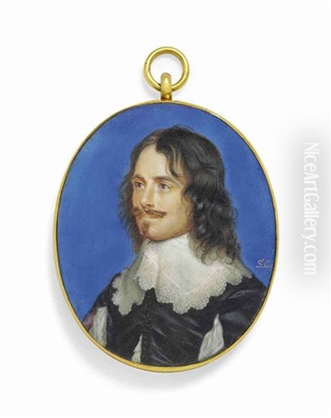 A Gentleman Called Sir William Scott, Later Lord Clerkington (d. 1656), In Black Doublet, Slashed On Front And Sleeves To Reveal White, Lace-trimmed Lawn Collar, With Long Curling Black Hair Oil Painting by Samuel Cooper