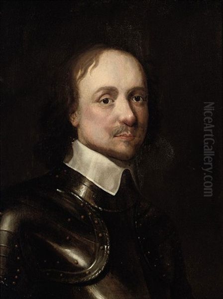 Portrait Of Oliver Cromwell In Breast-plate And A White Collar Oil Painting by Samuel Cooper