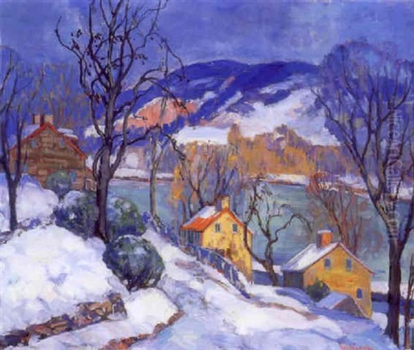 By The Delaware, Winter Oil Painting by Fern Isabel Coppedge