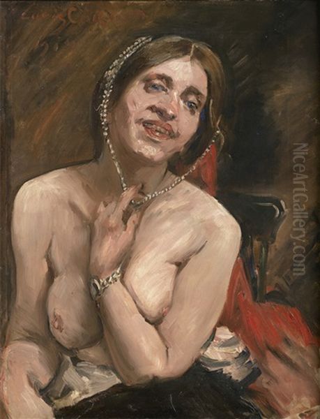 Weiblicher Halbakt Im Sessel (die Schauspielerin Gertrud Eysoldt) Oil Painting by Lovis (Franz Heinrich Louis) Corinth