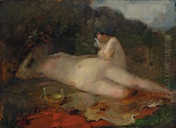 Nymphe Und Flotender Faun Oil Painting by Lovis Corinth