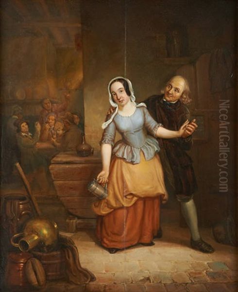 Une Soiree Bien Arrosee Oil Painting by Auguste Corkole