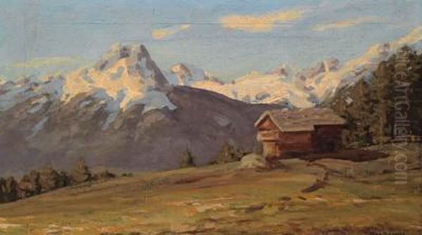 Alm Oil Painting by Max Angerer