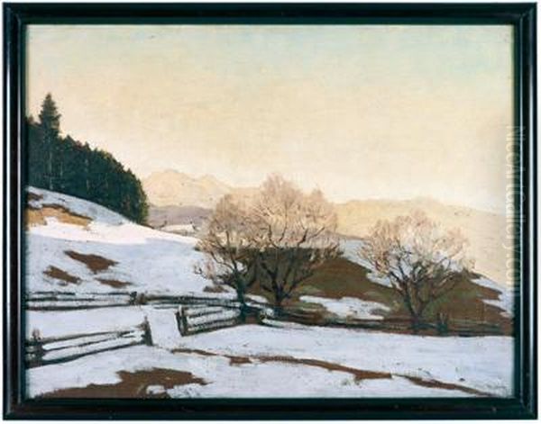 Landschaft Mit Schneefeldern Oil Painting by Max Angerer