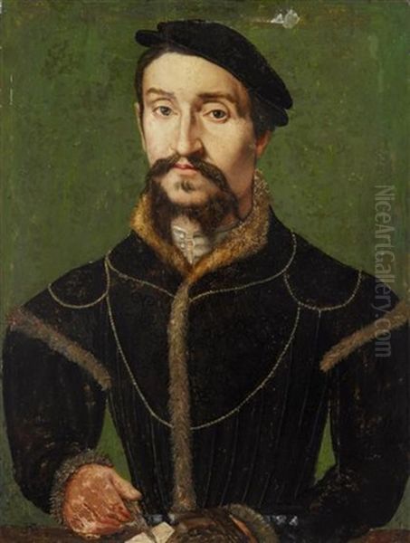 Portrait Of A Gentleman Wearing A Black Cap Oil Painting by  Corneille de Lyon