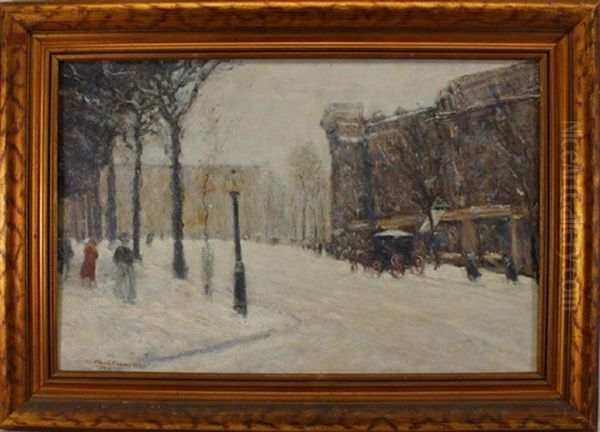 Nyc Winter Street Scene With Figures Oil Painting by Paul Cornoyer