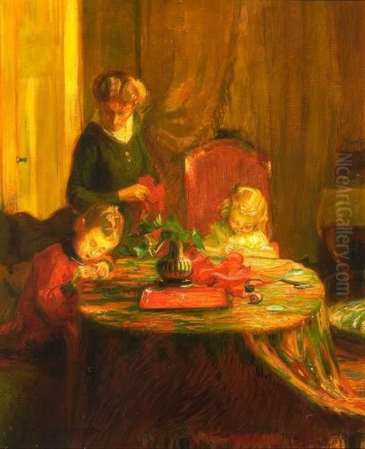 Schulaufgaben Oil Painting by Hermann Angermeyer