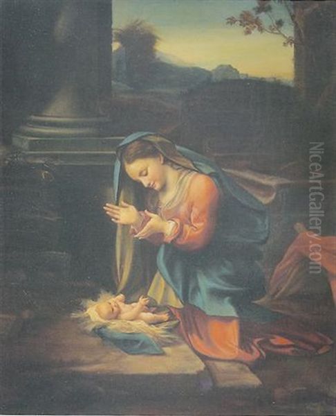 La Virgine Adora Il Bambino Oil Painting by  Correggio