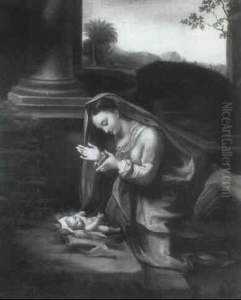 The Virgin Adoring The Christ Child Oil Painting by  Correggio