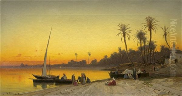 Abendstimmung Am Ufer Des Nils Oil Painting by Hermann David Solomon Corrodi