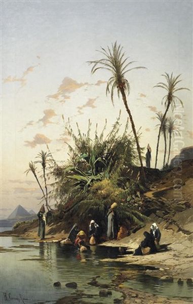 Am Nil. Frauen Mit Ihren Krugen Beim Wasserholen Oil Painting by Hermann David Salomon Corrodi