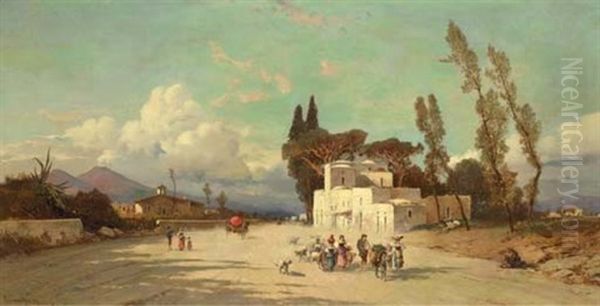 Village In The Bay Of Naples Oil Painting by Hermann David Salomon Corrodi