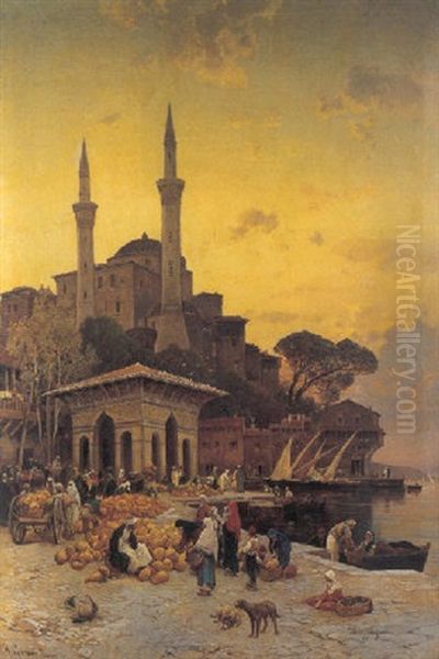 Constantinopoli, Mercato Nei Pressi Della Moschea Oil Painting by Hermann David Solomon Corrodi