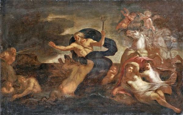 Neptune Calming The Storm Oil Painting by Pietro da Cortona
