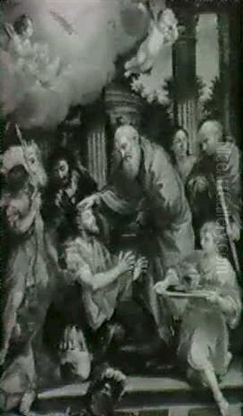Ananias Healing Saint Paul's Blindness Oil Painting by Pietro da Cortona