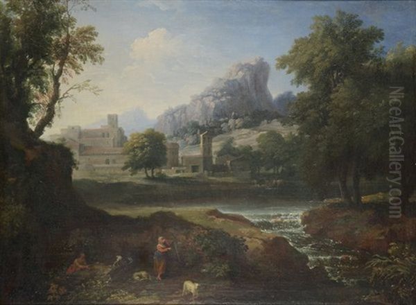 Couple De Bergers Dans Un Paysage Oil Painting by Jan Joost van Cossiau