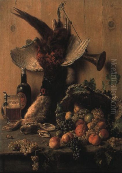 Still Life With Game And Fruit On A Table Oil Painting by Oreste Costa