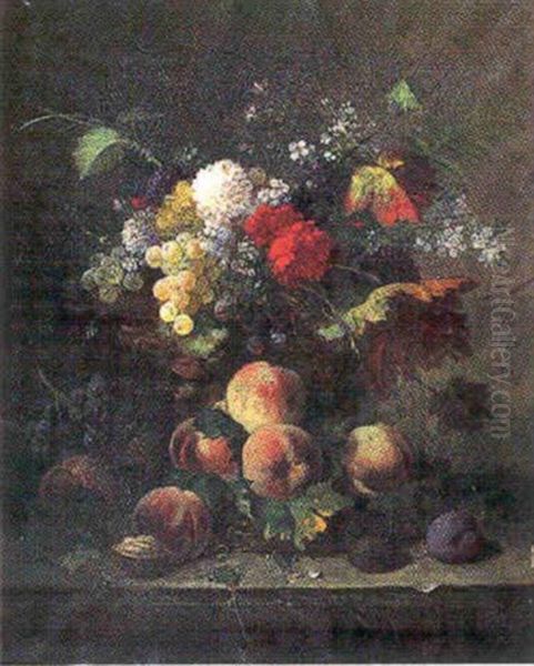 Nature Morte Aux Fruits Et Fleurs Oil Painting by Jean Alexandre Remy Couder