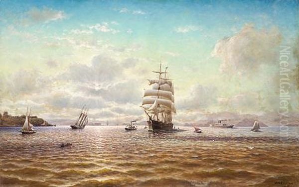 Ships Sailing In The San Francisco Bay With Fort Point In The Distance Oil Painting by William Alexander Coulter