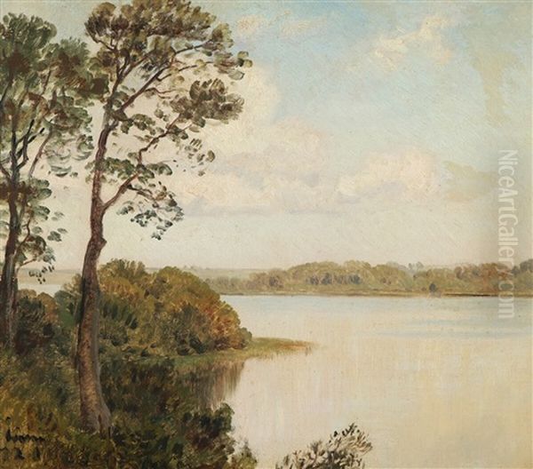 A Quiet Day By The Lake Oil Painting by Janus Andreas Bartholin La Cour