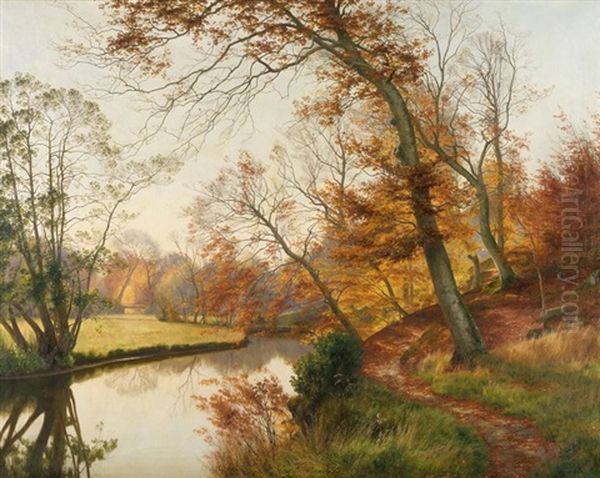 Herbstliche Flusslandschaft Oil Painting by Janus Andreas Bartholin La Cour