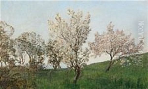Landscape With Cherry Trees Oil Painting by Janus Andreas Bartholin La Cour
